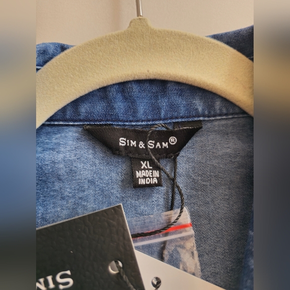 NWT Sim & Sam Tie Front Button Down Denim Blue Acid Wash Top Size XL - Picture 14 of 16